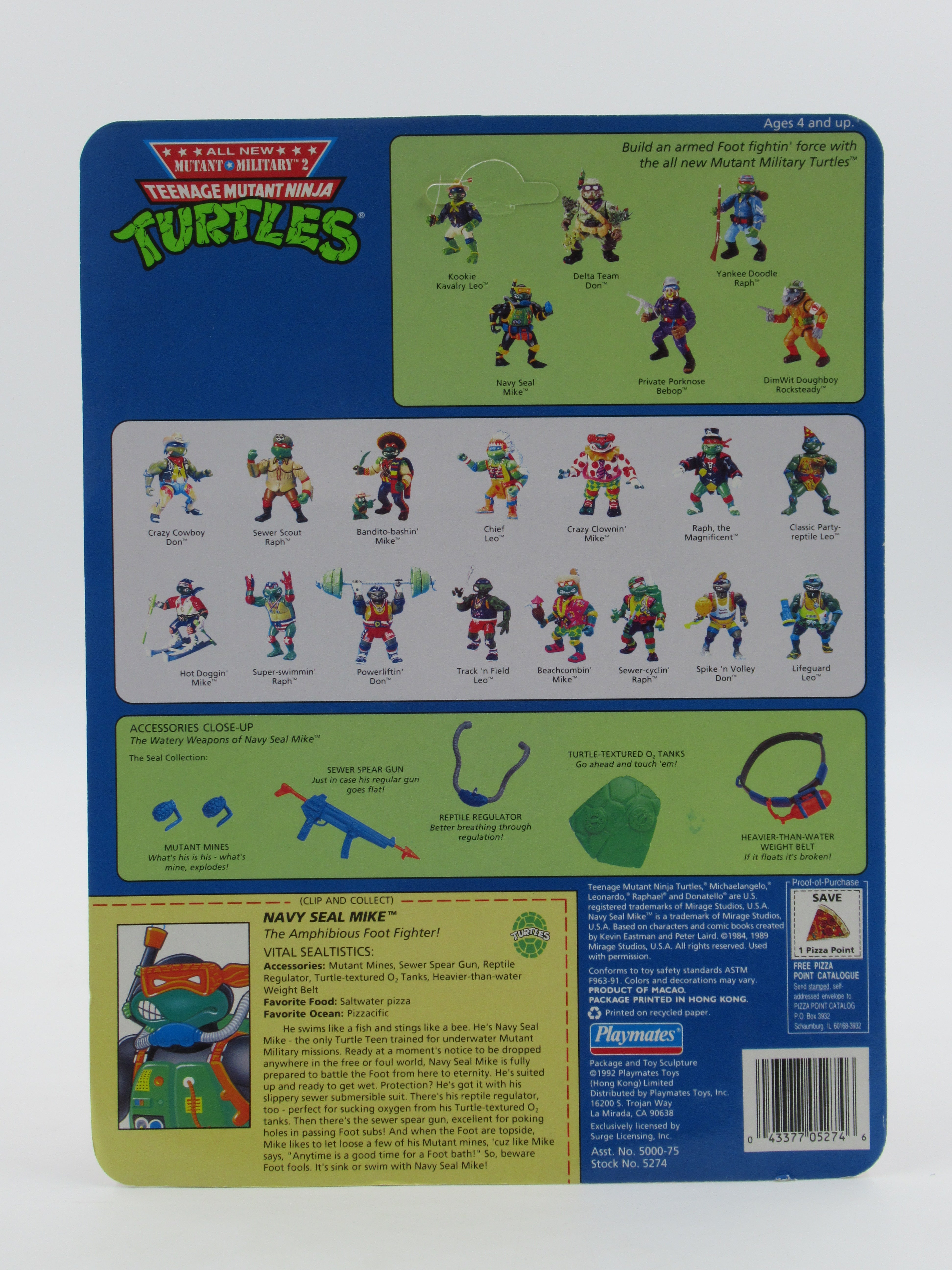 Teenage Mutant Ninja Turtles Navy Seal Mike Mutant Military II 4.5" Figure TMNTs - Playmates (1992)